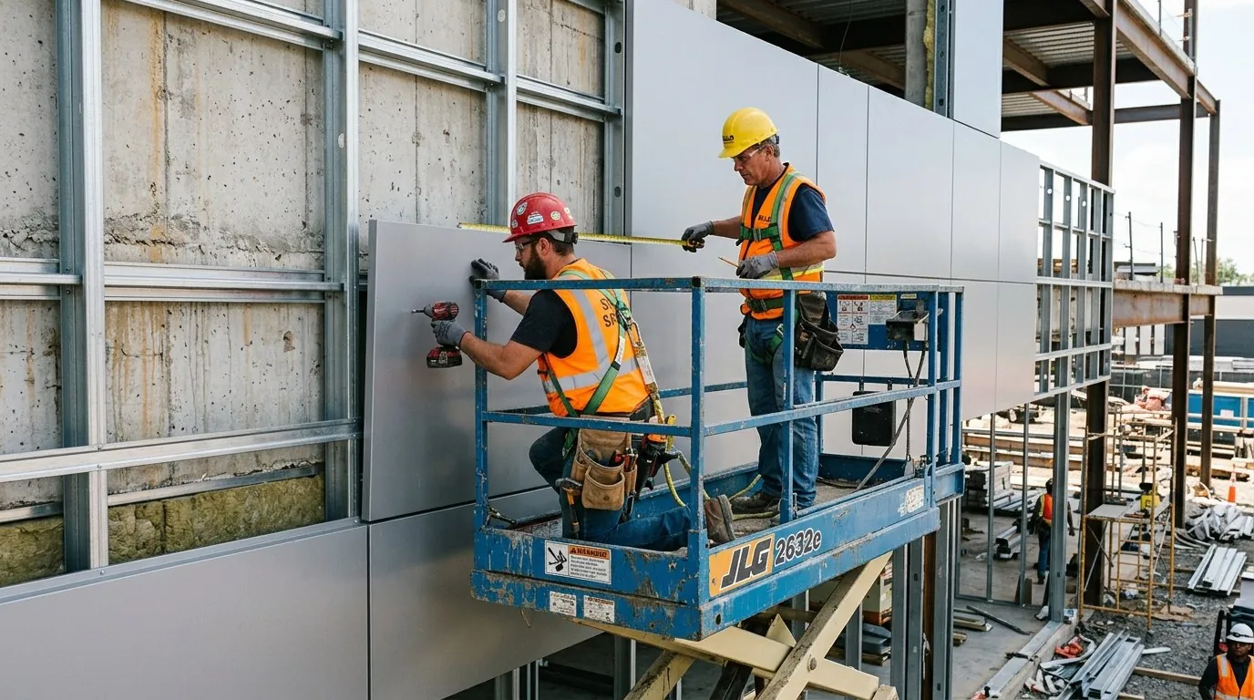 Cuadrillas instalando siding y trim en un edificio multifamiliar en construcción en Florida Central